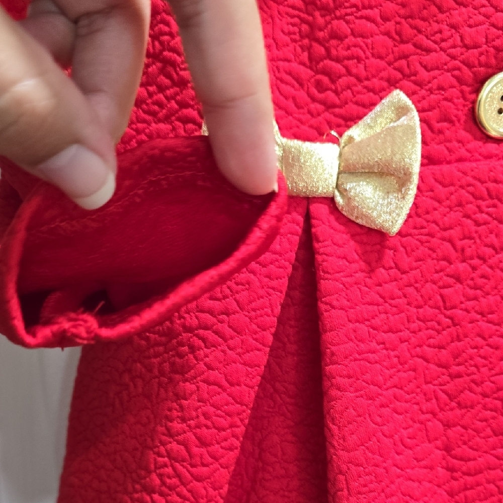Bonnie Jean Red Coat with Gold Bow Accents and Plaid Dress Kid Size 4T - Picture 12 of 12